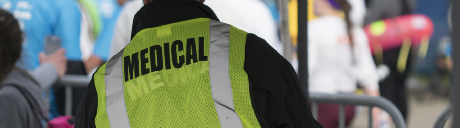 PARAMEDICS AND EMTS WEAR COOLNECKWEAR AT EVENTS AND IN THE FIELD TO AVOID HEAT-RELATED AILMENTS.